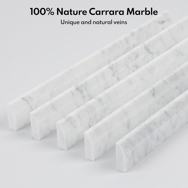 Lovdeco Carrara White Marble Pencil Liner Tile Polished, Edge Trim Molding for Shower and Backsplash, Bullnose Tile Trim 6/5" X 12", 10 Pcs/Box - Image 3